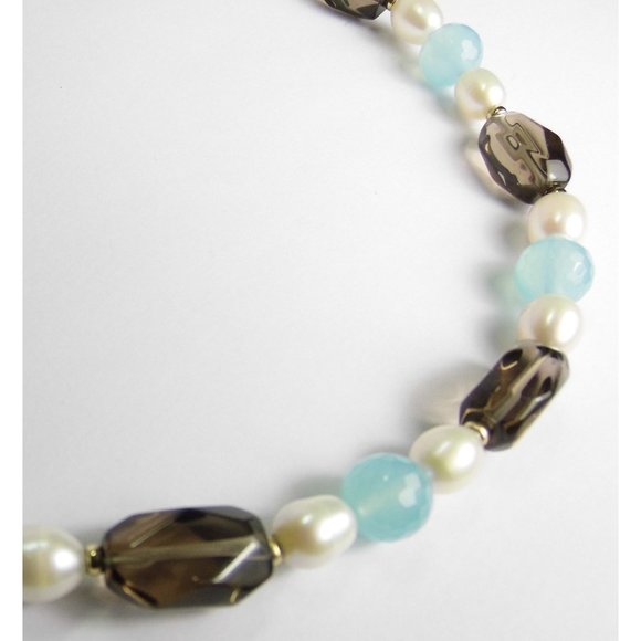 14KY Chalcedony Pearl Smoky Quartz Gold NECKLACE - Picture 8 of 11